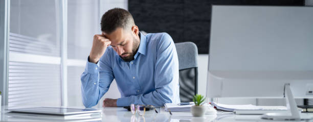 Bored Boss Man Sleeping Bored Boss Man Sleeping. Restful Tired Employee narcolepsy stock pictures, royalty-free photos & images