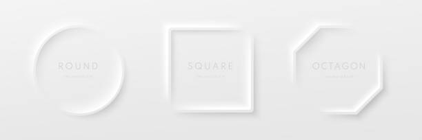 Set of realistic 3d geometric octagon, circle and square frame on white background in neumorphism style. Collection of Minimal frames isolated vector background with copy space. Top view design. Set of realistic 3d geometric octagon, circle and square frame on white background in neumorphism style. Collection of Minimal frames isolated vector background with copy space. Top view design. octagon house stock illustrations