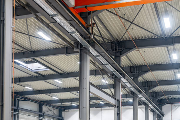 istock Steel construction and ceiling in modern production hall 1415931190