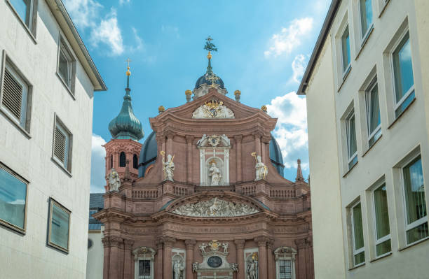 Germany, Wurzburg, view of the Baroque style facade of the Collegiate church