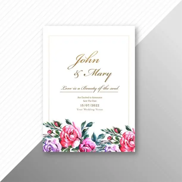 Vector illustration of Beautiful wedding invitation card with flowers frame template