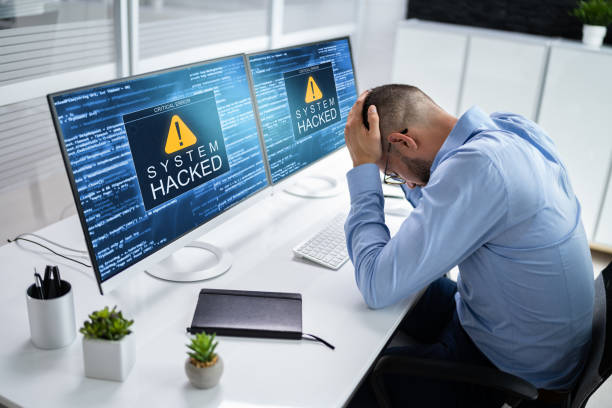 Ransomware Malware Attack. Business Computer Hacked stock photo