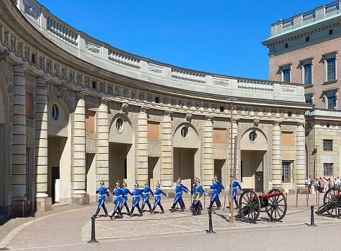 Stockholm, Sweden - August, 12, 2022: Change of the Guard at the Royal Palace in Stockholm