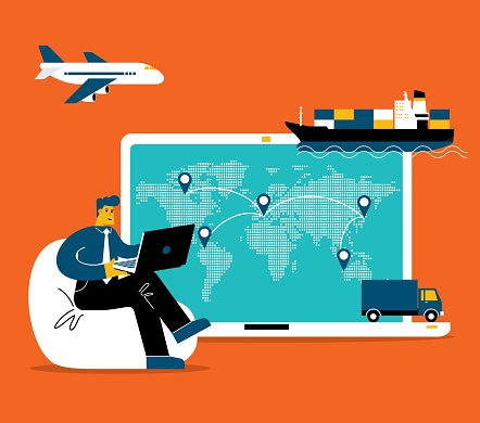 Global Logistic and transportation business, Import Export network and warehouse concept stock illustration