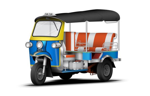 ilustrações, clipart, desenhos animados e ícones de tuktuk táxi triciclo isolado em fundo branco - jinrikisha