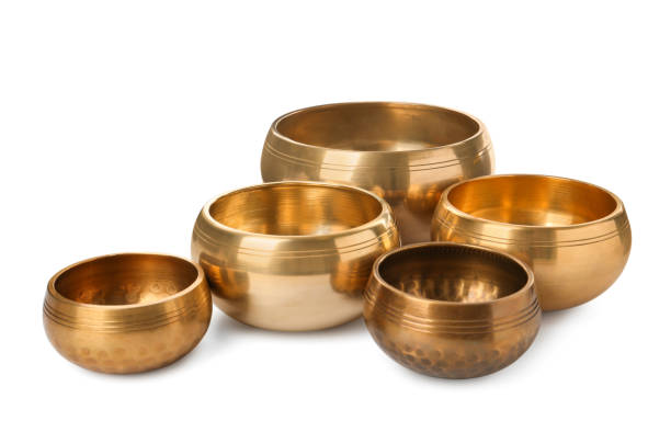 istock Five Tibetan singing bowls on white background 1415945788