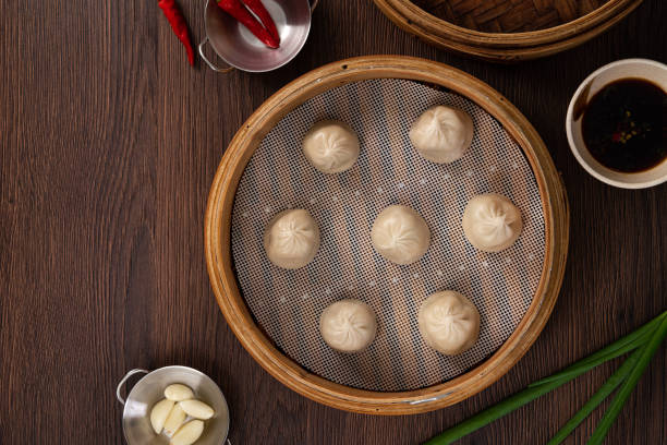 Steamed pork soup dumplings named Xiao long bao xiaolongbao in Taiwan.