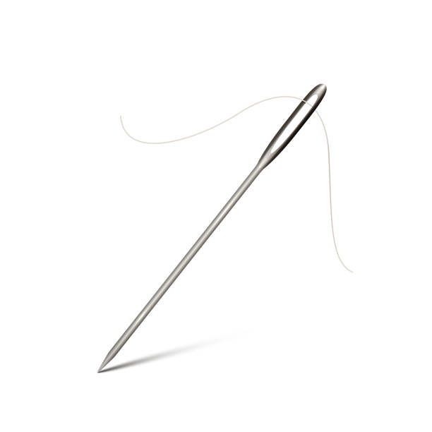 ilustrações de stock, clip art, desenhos animados e ícones de silver needle with thread isolated - vector - needle craft sewing making