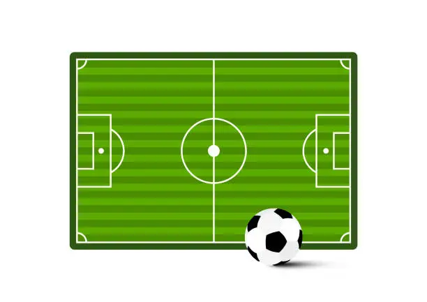 Vector illustration of Football playground - soccer field with ball isolated on white background - vector