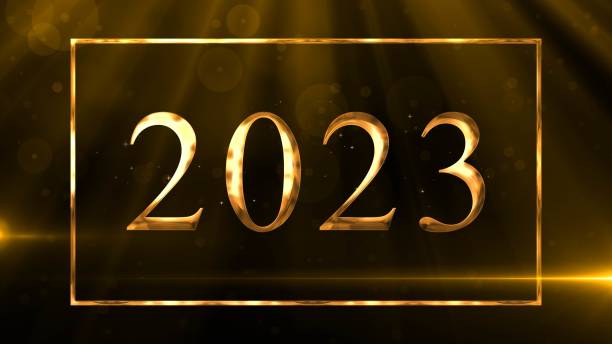 istock Year 2023 in gold colour - luxury background with golden elements 1415948707