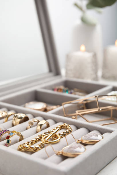 istock Elegant jewelry box with beautiful bijouterie, closeup 1415950285