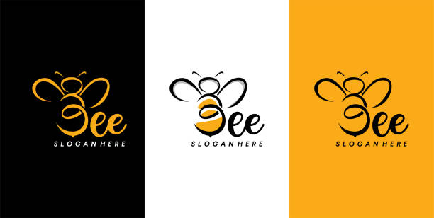 buchstabe b für bienen-logo-design insektenvektor - biene stock-grafiken, -clipart, -cartoons und -symbole
