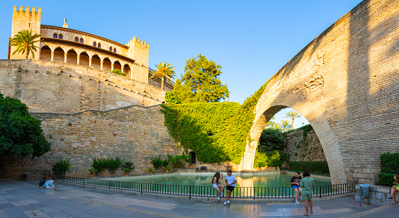 Spain Square or Plaza de Espana in Seville in a sunny day, Andalusia, Spain. Bridge and channel in the foreground