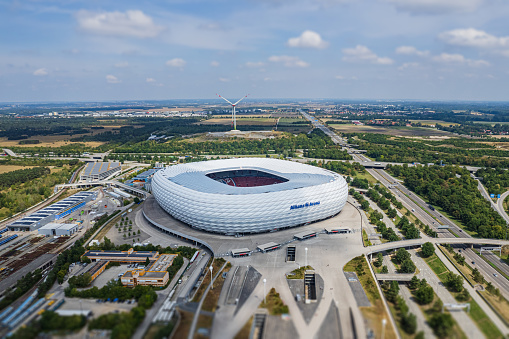 February 27, 2022 - Berlin, Germany: Exterior of Mercedes Benz Arena in Berlin.Popular place for cultural entertainment,tourist attraction in a cloudy day