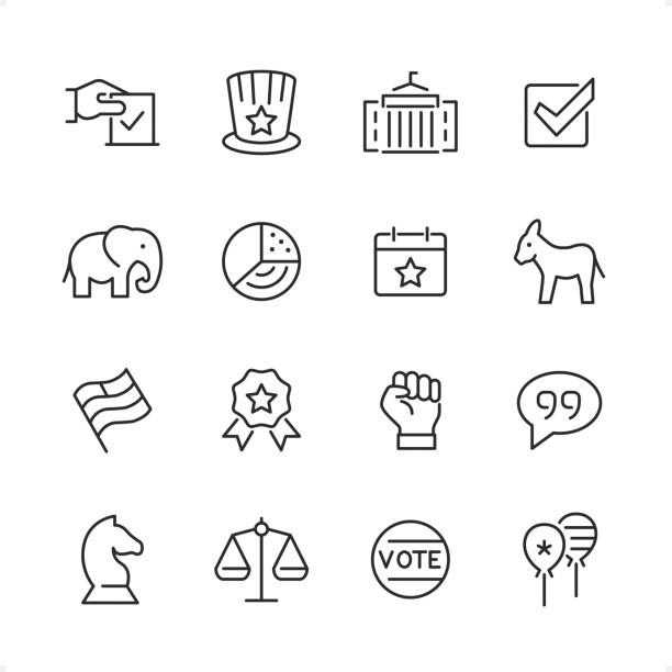 ilustraciones, imágenes clip art, dibujos animados e iconos de stock de usa politics - conjunto de iconos de línea pixel perfect, peso de trazo editable. - presidential election illustrations