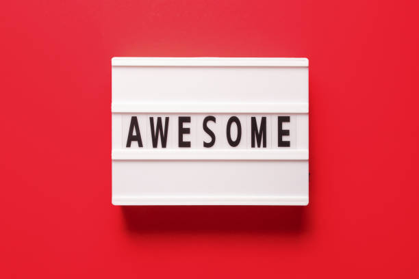 istock Lightbox with word awesome on red background, top view. Space for text 1415957949
