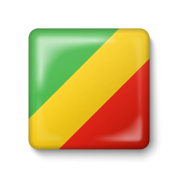 flagge der republik kongo - quadratisches glänzendes symbol. - pointe noire stock-grafiken, -clipart, -cartoons und -symbole