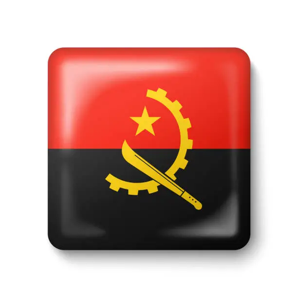 Vector illustration of Angola Flag - Square Glossy Icon.
