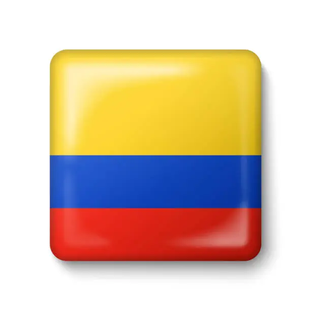 Vector illustration of Colombia Flag - Square Glossy Icon.