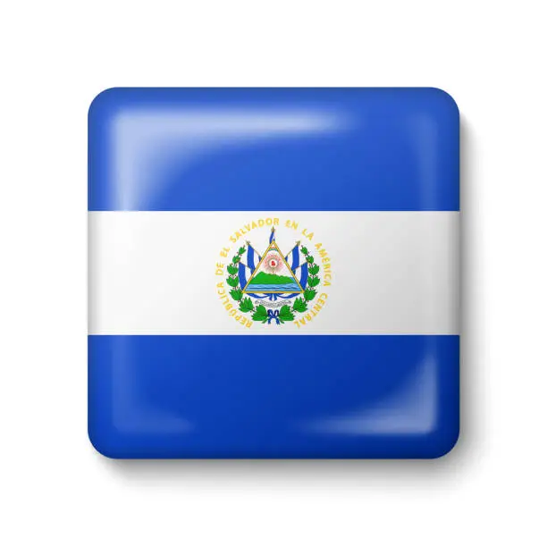 Vector illustration of El Salvador Flag - Square Glossy Icon.