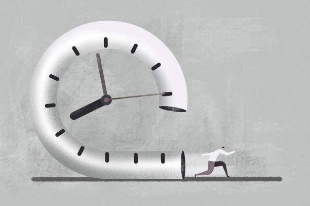 istock Conceptual illustration of a man breaks the time loop and escapes 1415962372