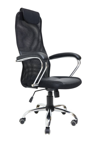 istock black office fabric armchair on wheels isolated on white background, side view 1415964496
