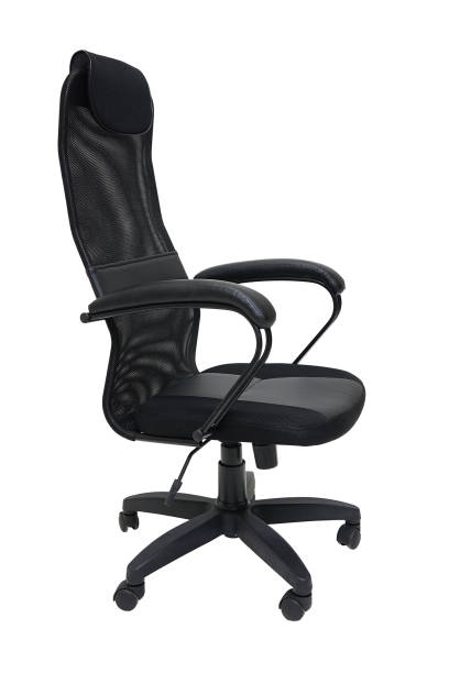 istock black office fabric armchair on wheels isolated on white background, side view 1415964617