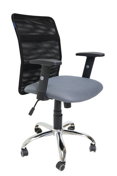 istock grey office fabric armchair on wheels isolated on white background, side view 1415964654
