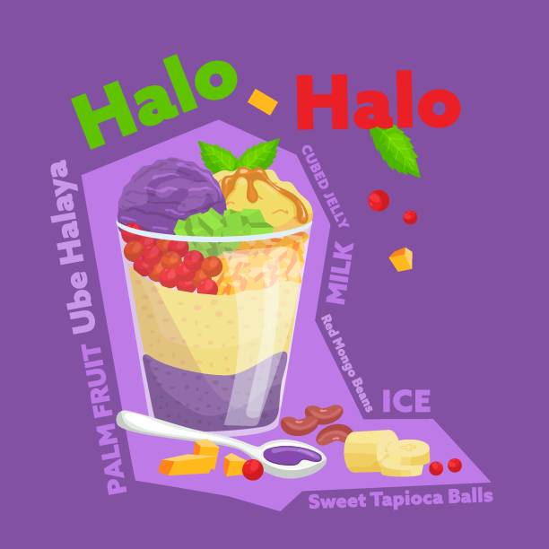 ilustrações de stock, clip art, desenhos animados e ícones de halo halo. traditional shaved ice, milk with various fruits and beans - parfait glass