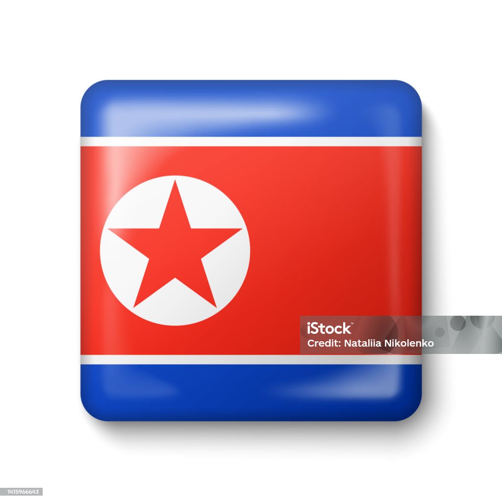 北朝鮮の国旗 - 正方形の光沢のあるアイコン。 - イラスト素材...
