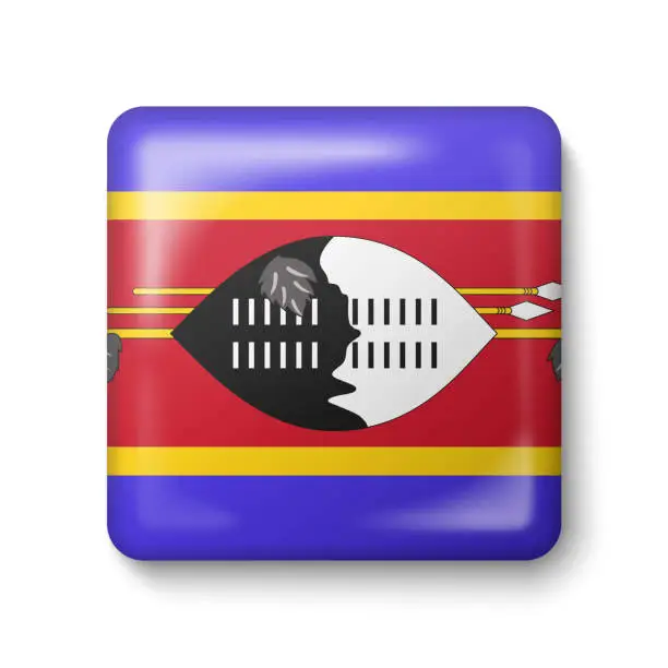 Vector illustration of Eswatini Flag - Square Glossy Icon.