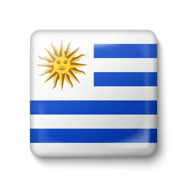 Vector illustration of Uruguay Flag - Square Glossy Icon.