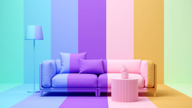 istock Interior of modern living room colorful background 3D rendering 1415968273