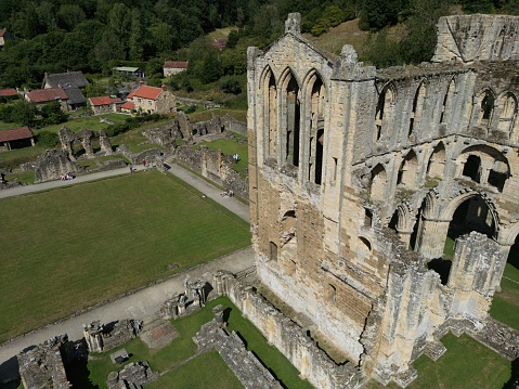 aerial view of Rievaulx Abbey  Cistercian abbey in Rievaulx, situated near Helmsley in the North York Moors National Park, North Yorkshire, England
