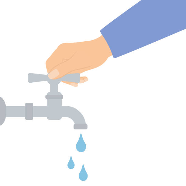 Save Water Concept With Hand Closing The Faucet. Caring For Environment And Protect Natural Resources vector art illustration