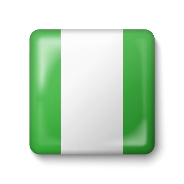 ilustrações de stock, clip art, desenhos animados e ícones de nigeria flag - square glossy icon. - nigerian flag nigerian culture three dimensional shape nigeria