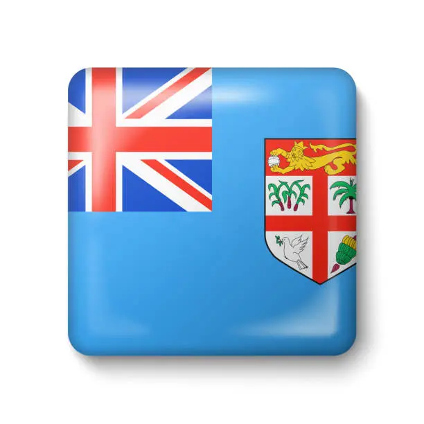 Vector illustration of Fiji Flag - Square Glossy Icon.