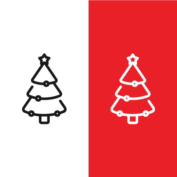 Christmas Christmas Tree Vector Icon in Outline Style Christmas Christmas Tree Vector Icon in Outline Style. The Christmas tree is a tree decorated with various Christmas ornaments. The vector illustration icons can be used for apps, websites, religious christmas greetings stock illustrations