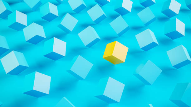 istock Freedom, individuality, non-conformity concept. Blue cubes turning an a corner. One yellow cube. 1415978263