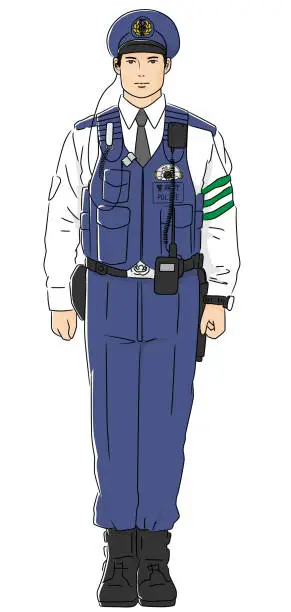 Vector illustration of Vector illustration of a Japanese police officer