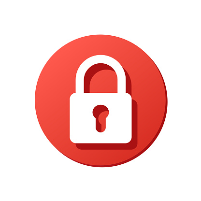 red rounded padlock icon, lock symbol, block sign