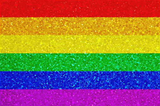 Rainbow flag on Styrofoam texture. LGBT flag painted on polyfoam.