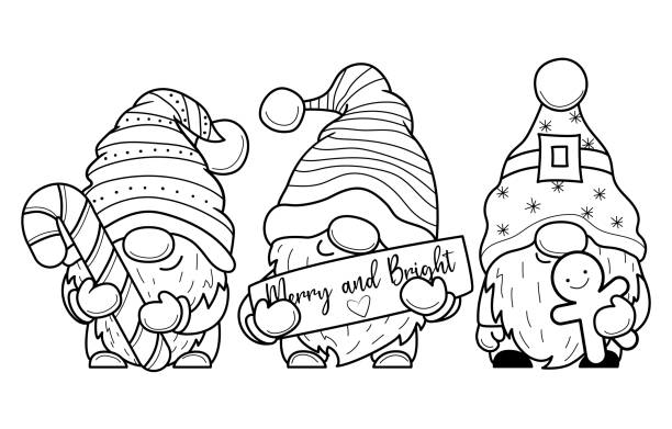 Cute Cartoon Christmas Gnome With Gifts For Coloring Book Stock  Illustration - Download Image Now - iStock