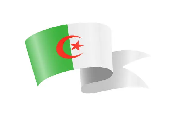 Vector illustration of Waving Algeria flag. National waving flag on a white background.