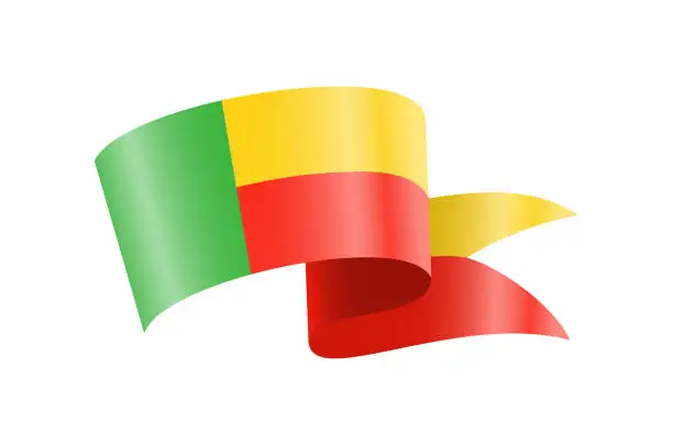 Vector illustration of Waving Benin flag. National waving flag on a white background.