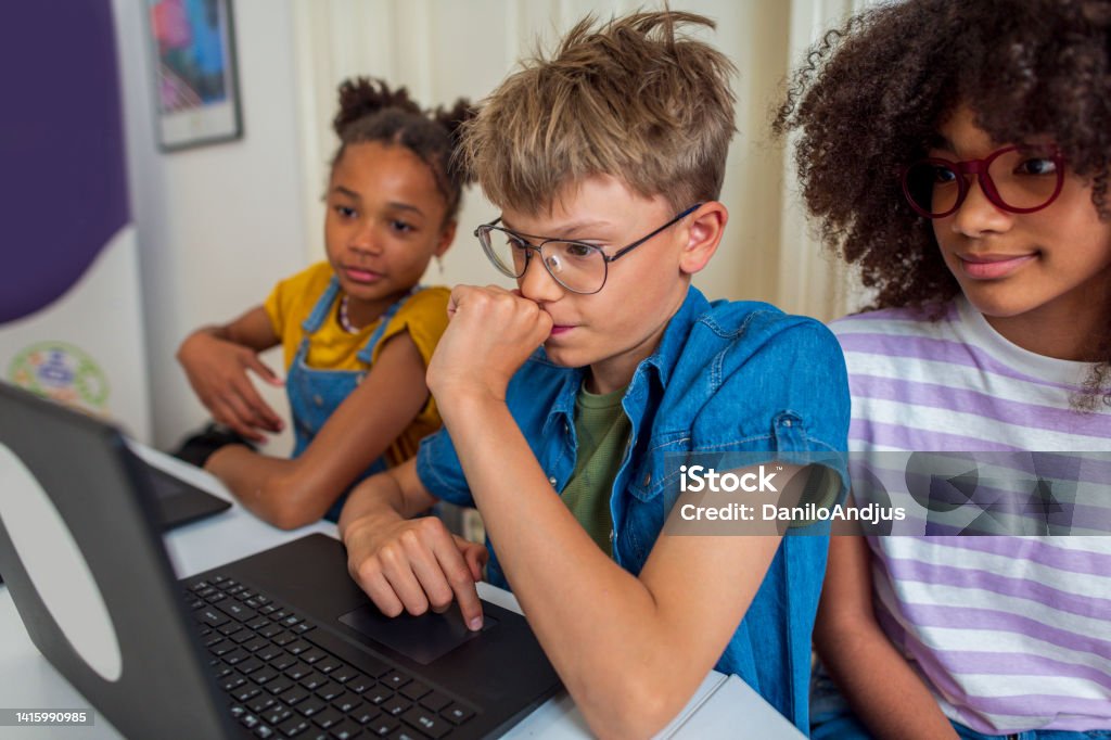 Students Learning Coding Language Young Students Learn About Coding In Elementary School Stock Photo ...