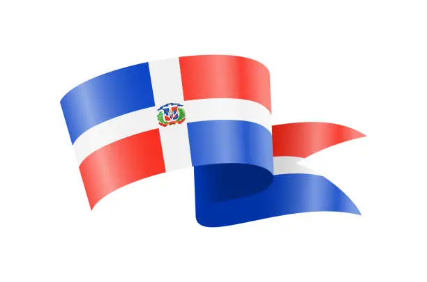 Vector illustration of Waving Dominican Republic flag. National waving flag on a white background.