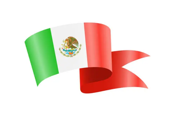 Vector illustration of Waving Mexico flag. National waving flag on a white background.