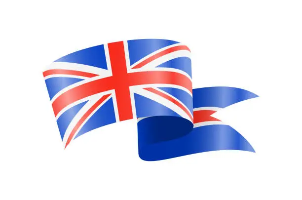 Vector illustration of Waving United Kingdom flag. National waving flag on a white background.