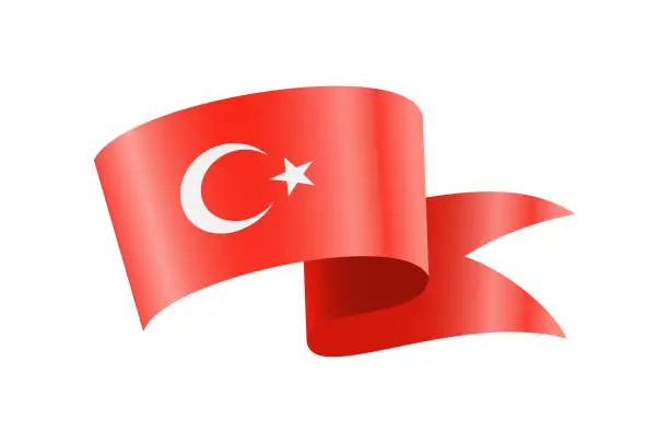 Vector illustration of Waving Turkey flag. National waving flag on a white background.